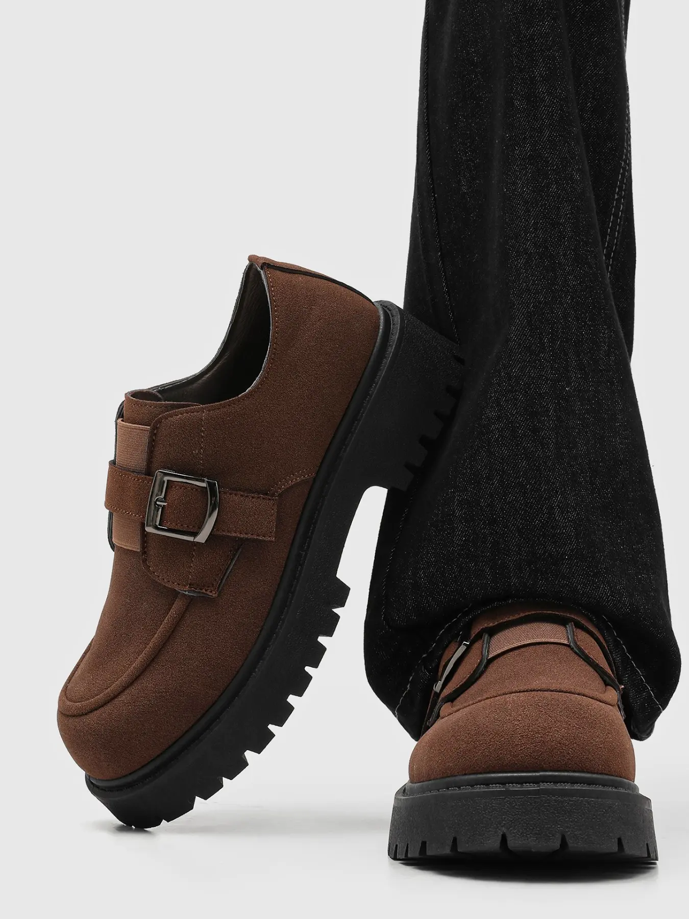 All-Season Men's Flat Chunky-Soled Non-Slip Rubber Loafers: Men's Business,Casual,Outdoor Slip-On PU Leather Shoes for everyday wear leisure,walking, comfortable lightweight,suitable for parties,work,large sizes:39,40,41,42,43,44,45,46 Black, Khaki, Brown