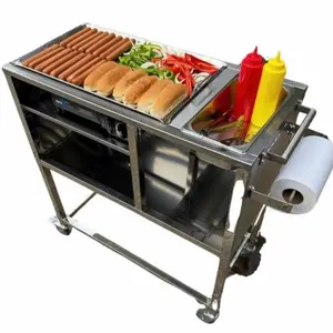 Hot Dog Cart | Stainless Steel Cart with 20" Aluminum Griddle | Propane or Butane Powered | Portable 4 Wheels | Street Food Cart for Catering & Vending | Carrito Hot Dogs | Outdoor Cover Included