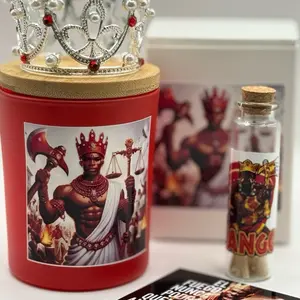 Shango Candle - Product with Red and White Decorative Elements as Shown