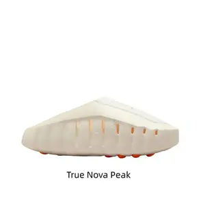 Beige Thick-Soled Massage Slides, Orange Spherical Outsole, Breathable Fabric Upper, Pre-Game Recovery Tech Mules