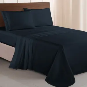 Elegant Comfort 4-Piece 3-Line Embroidery Sheet Set – Premium Soft Hotel-Quality Microfiber Bedding, Moody Shades