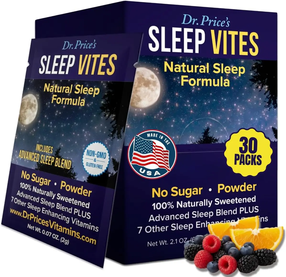 Dr. Price's Vitamins Natural Sleep Aid Powder, Melatonin, Mixed Berry 30pk | Low Dose Melatonin, GABA, L-Tryptophan, Magnesium, Sugar Free, Sleep Drink Mix, Made in USA, Doctor-Formulated Supplement