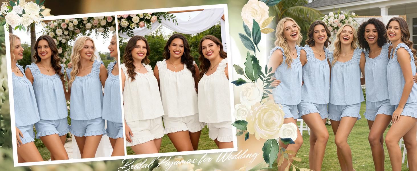 SWOMOG Women Pajama Sets 2 Pcs Ruffle Pjs Bridal Pajamas for Women Sleepwear Set with Tank Tops and Shorts