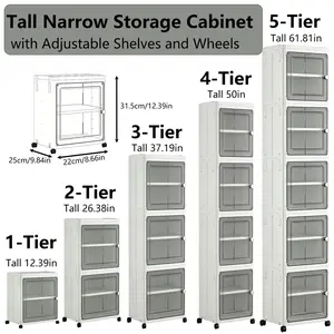 Foldable Storage Organizer Cabinet Slim Narrow Design Magnetic Door Universal Wheels Dustproof Multilayer for Bathroom Laundry Kitchen Bedroom