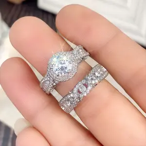 2-Piece Fashion Set - Micro Pave Zirconia Wedding Engagement Rings with Exquisite Design, Durable and Hypoallergenic, Perfect for Modern Brides