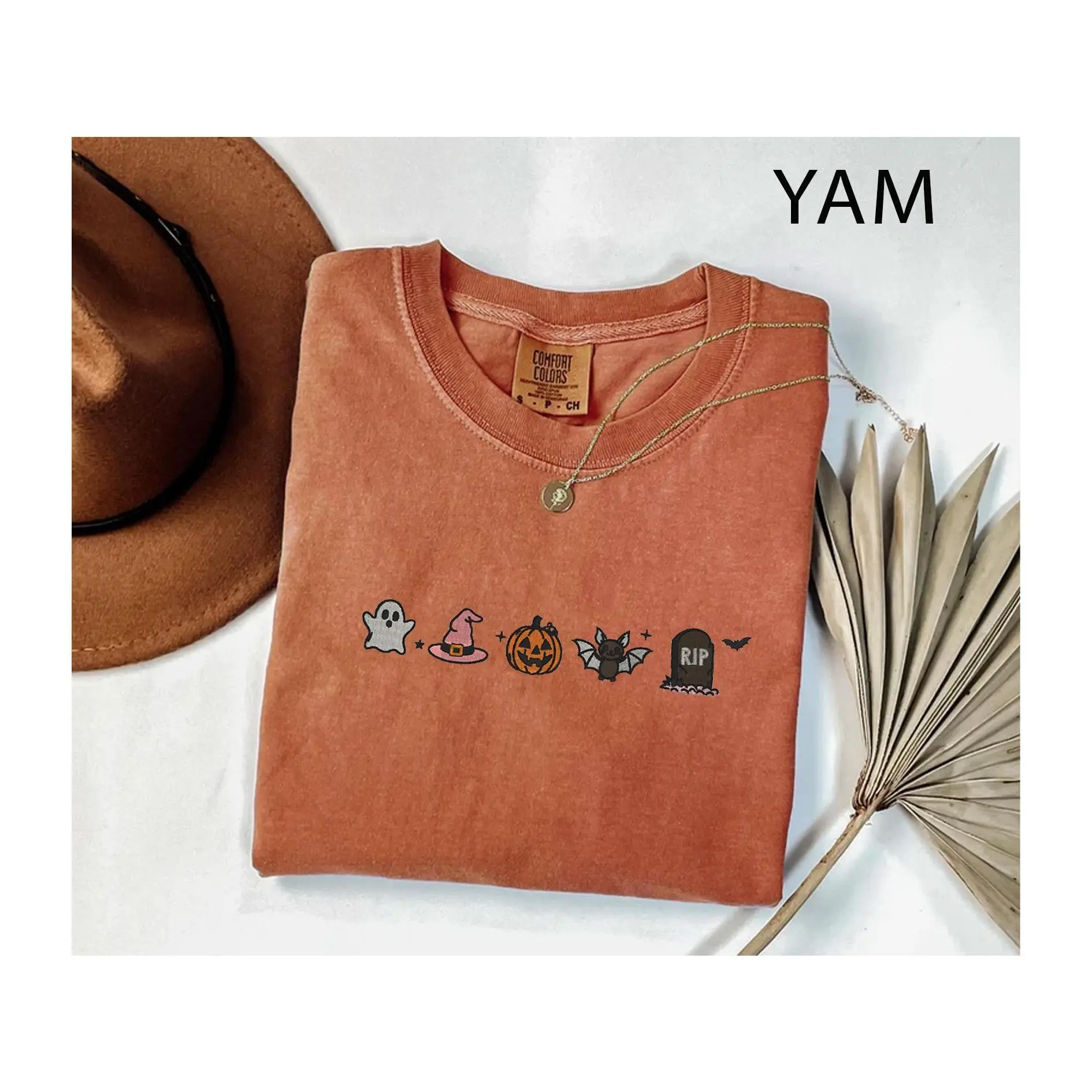 Cute Halloween Embroidery Comfort Colors Shirt Minimalist Halloween Embroidery Shirt Spooky Season Embroidery Tee