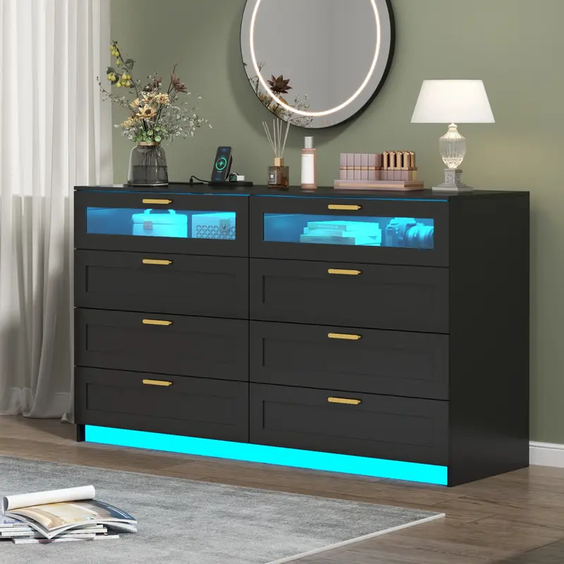 black glass dresser Black Chanor Champaign Glass Top 6-Drawer Dresser – FURNY