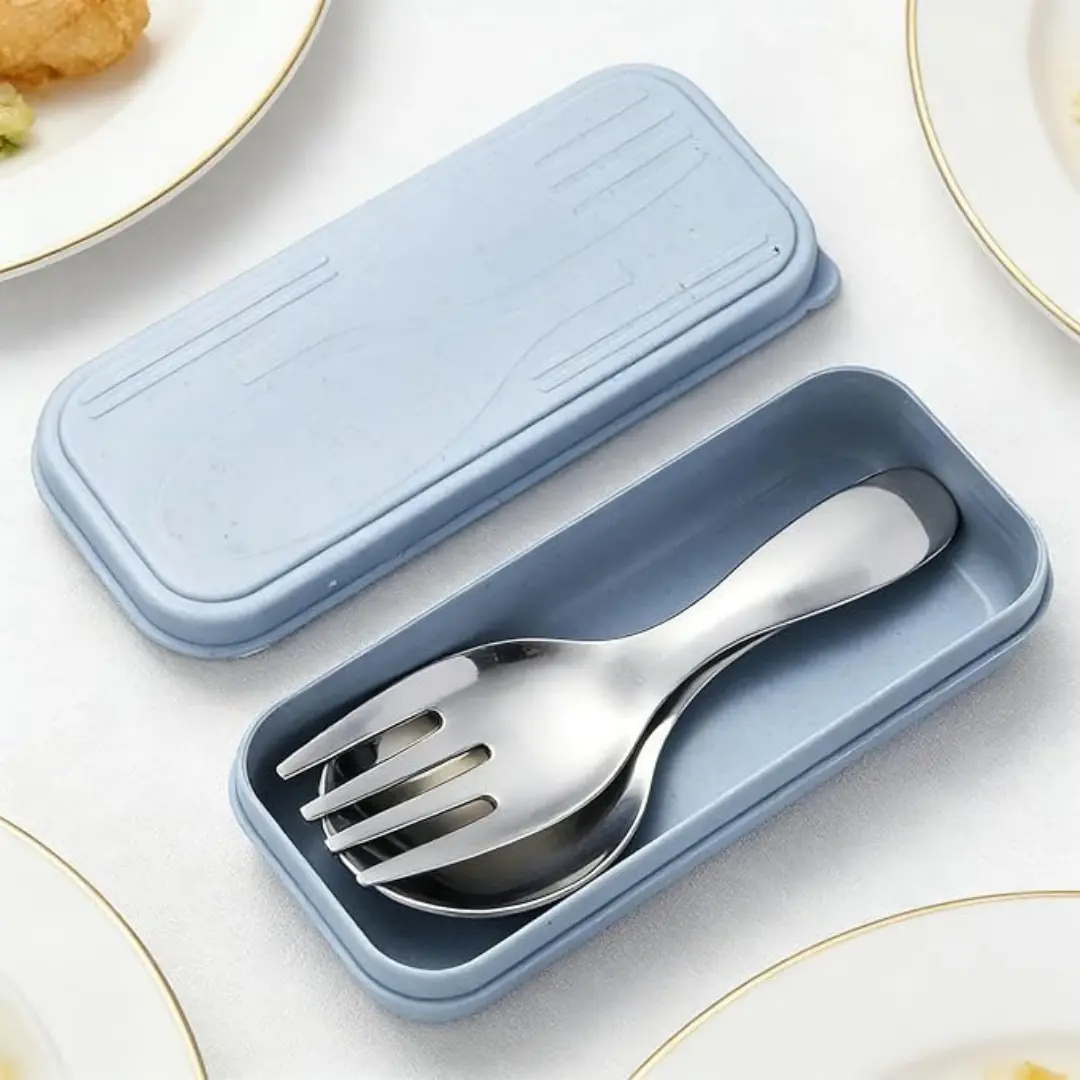 Stainless Steel Durable Cutlery Set, Camping Kitchenware, Camping Utensils, 1 Set Including Fork & Spoon & Storage Box, Portable Tableware Set for Outdoor Camping Travel