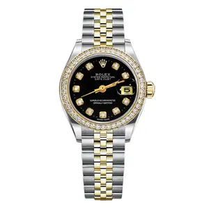 Rolex Lady-Datejust 26mm Two-Tone 18K Gold & Steel Aftermarket Diamond Bezel & Black Diamond Dial 69173 WHP040635