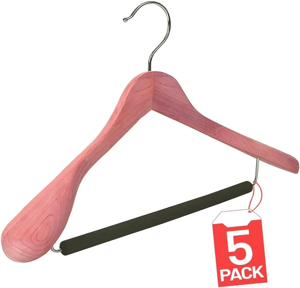 DEILSY Cedar Hangers for Closet - 5 Pack Extra Wide Wooden Hangers for Suits, Coat, Dress, Jacket, Clothes Storage - Non Slip Foam Padded Pant Bar with 360° Swivel Hook, Aromatic American Cedar Wood
