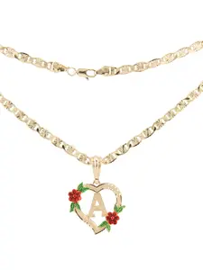 Exclusive Gold-Plated Heart Pendant Necklace with Floral Accents Includes 20 or 24 Inch Chain All Initials Available Eternal Love Rose
