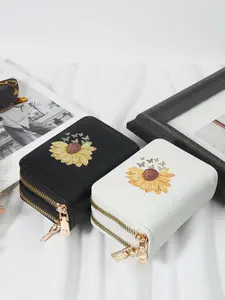 Women's Fashionable Sunflower & Butterfly Pattern Zipper Short Wallet, Casual Versatile Card Holder, Simple All-match Purse for Daily Used, Card Organizer