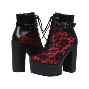 Women's Punk Gothic Chunky Platform Ankle Boots Round Toe Boots Lace Up Back Zipper High Heel Boots