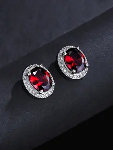 ICED CHICS 1 Pair Hip-hop Ruby Stud Earrings Jewelry, High Quality Earrings, Extra-large Synthetic Zircon, Street Casual Style, Suitable for Both Men and Women, Gift, Birthday Present, Wedding Anniversary
