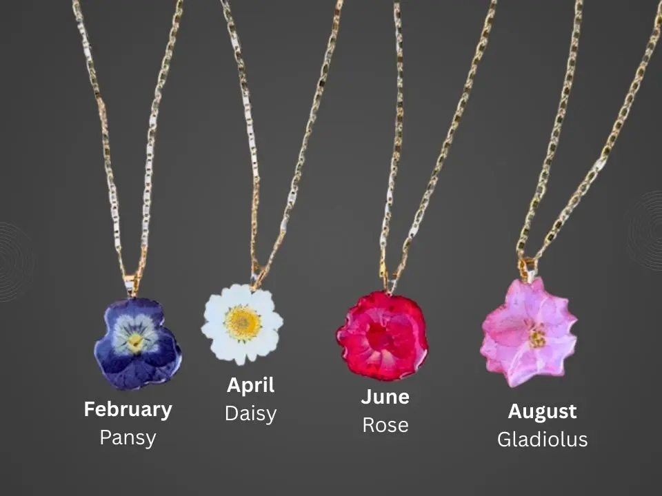 Birth month flower necklace, unique gift for her Birthday, pressed flower necklace, dried flower resin jewelry, botanical jewelry, nature
