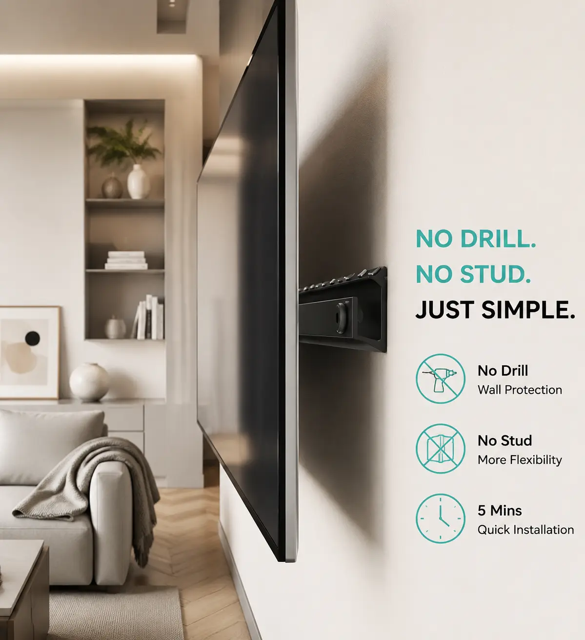 Auoace No Drill TV Wall Mount for 22 to 55 inch TVs, Drywall Smart TV Bracket Tilts Up to 5°, Low Profile TVs Mount up to 100 Lbs, Fast to Install for Bedroom, Living Room, Include All Hardware kit