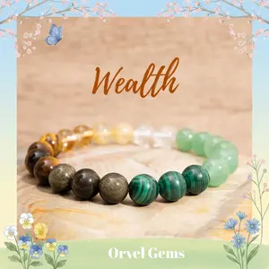 Money Magnet Bracelet - Abundance Manifestation Stone with 8mm Natural Gemstones Citrine Tiger's Eye Aventurine Malachite Rutilated Quartz - Crystal Healing for Opportunity & Work - Gift for Men, Women, Christmas, Thanksgiving, Birthday