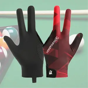 1pc Professional Billiard Glove - Left Hand, Three-Finger Design, Breathable & Elastic Fabric with Anti-Slip Silicone Palm, Snooker & Pool Cue Sports Glove in Black/Red with Geometric Patterns - For Pool & Snooker Players - Suitable for Sports & Holidays