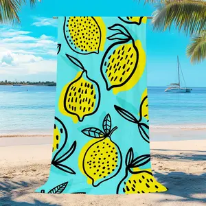 Hand-Drawn Lemon Print Beach Towel, Quick-Dry Absorbent Multifunctional Bath Towel, Ideal for Beach, Pool, Bathroom, Outdoor Use