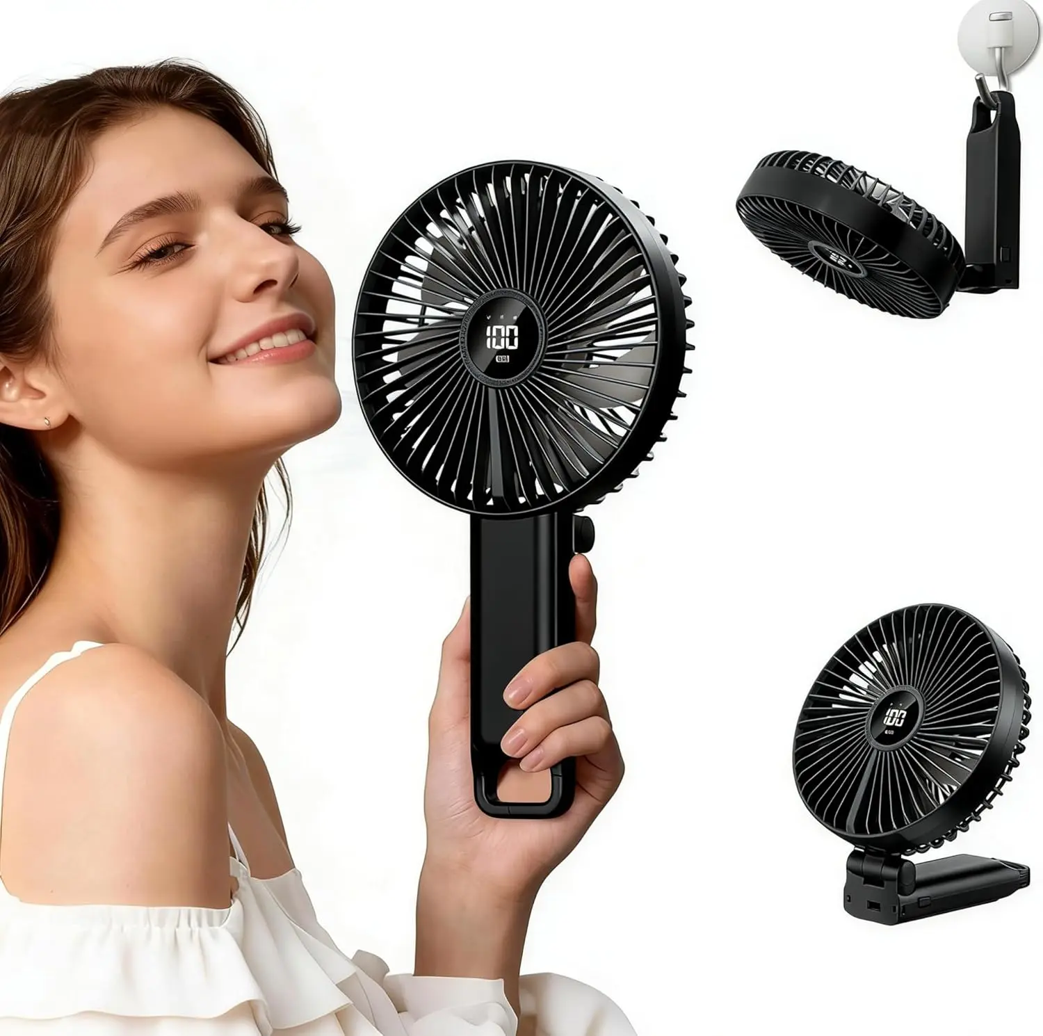 VanSmaGo 6-Inch Large Rechargeable Cordless Portable Travel Fan for Adults, 180° Foldable Desk/Handheld Fan, 5 Speeds, LED Display, USB Type-C Charging, 8.5H Runtime, 274×150×46mm, 303g - Practical Household Appliance Gift