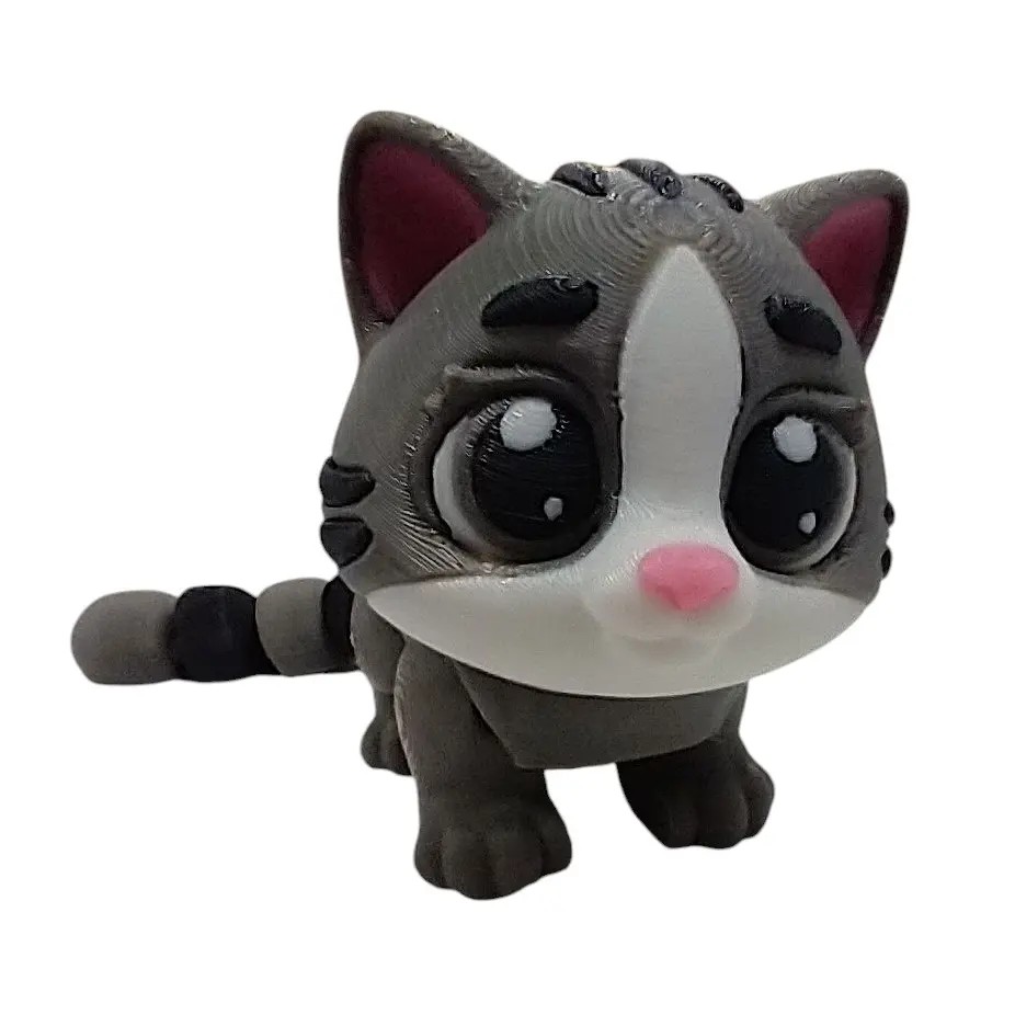 BS208Creations Gray Tabby Cat 3D Printed Articulating Animal Figurine - Tail-Included Kawaii Display Decor, Shelf Decor, Adult Home Ornament Collectible