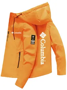 Men's Waterproof Hooded Windbreaker Jacket, Fitted Geometric Pattern, All-Season Outdoor Wear, No Padding Design, Ideal for Hiking & Travel