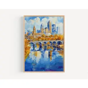 House Decor - Columbus Watercolor Skyline Print - Ohio Cityscape Art - Unframed Canvas Poster Room Gifts Colorful Ornaments Decoration Wall