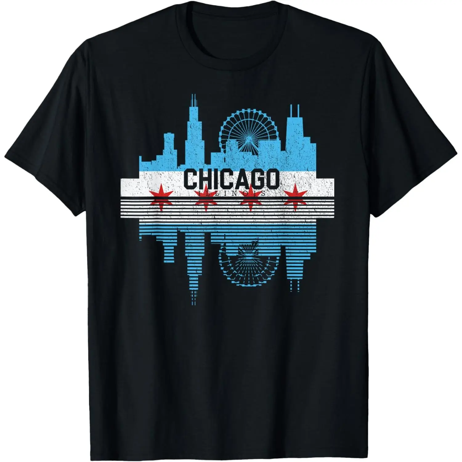 Men's Vintage Chicago Skyline Graphic T-Shirt, Casual Streetwear Top in 100% Soft Natural Cotton, Breathable & Moisture-Absorbing for Summer, Sports, Tshirt, Menswear, Soft Cotton, Shortsleeve, Fabric, Fashion, Short, Moisture Absorb, Round Neck, Chicago