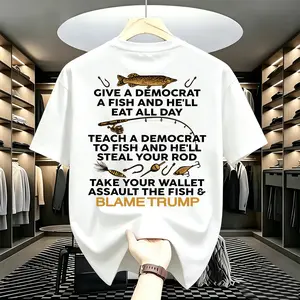 Give A Democrat A Fish T-shirt, Unisex Casual Cotton Shirt, Patriotic Trump Supporter Conservative Graphic Tee