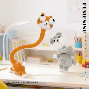 Funny Big Eye Cat Long Neck Plush Toy, Abstract Animal Backpack Hanging Decoration, Fun Accessory Birthday Gift, Cute Cartoon Kitten