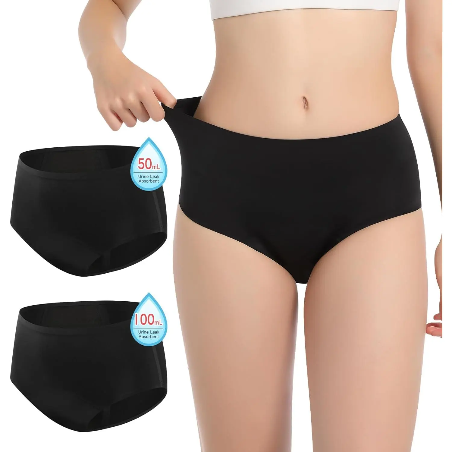 Underwear for Women Washable Leak Proof Underwear for Women Reusable Bladder Leak Underwear for  Leakage Protection Panties 50ML to 100ML, 2 Pack, X-Large