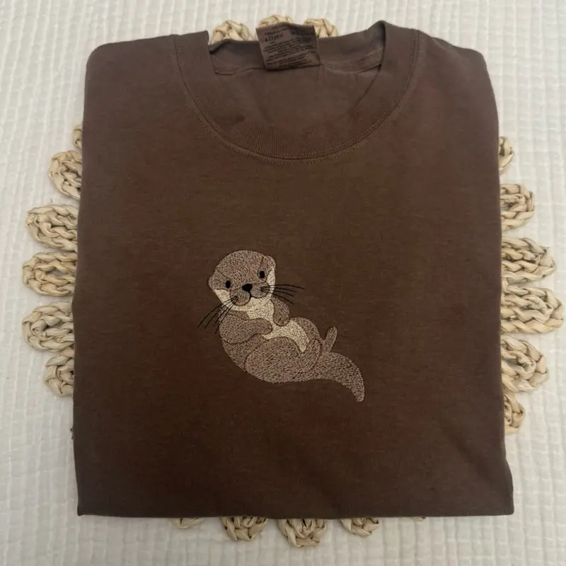 Cute Otter CENTER OF SHIRT embroidered summer spring comfort colors shirt/  comfort colors tee/ otter nautical coastal embroidered shirt