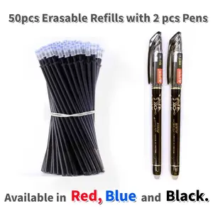 Erasable 0.5mm Gel Pen Set, 50pcs Refill with 2 Counts Pen, Writing Pen for School Office Home, Stationery Supplies, Rollerball Pen Set, Colored Pens Set