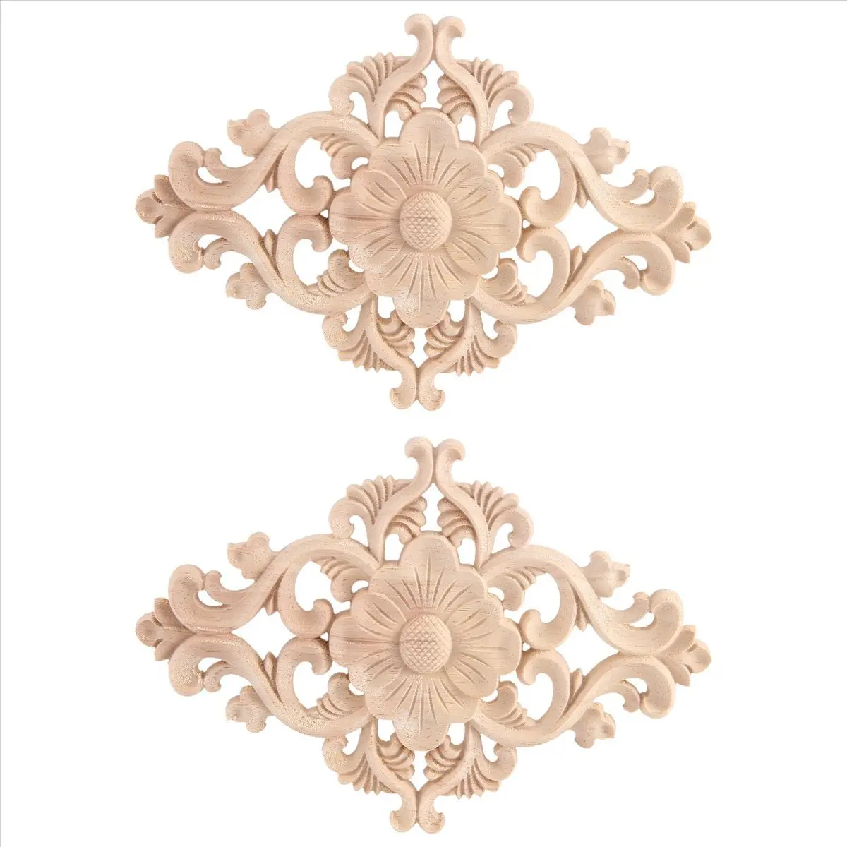 2pcs 21*15cm Unpainted Wood Carved Onlay Appliques, Household Appliance Accessory with Exquisite Carving & Flower Patterns, Classic Thick-Taste Door Decor for Refined and Comfortable Life, Carving Art, Enhance Living Space
