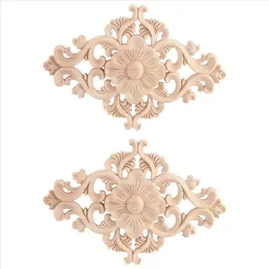 21*15cm Wood Carved Unpainted Onlay Applique Furniture Home Decor, 2pcs