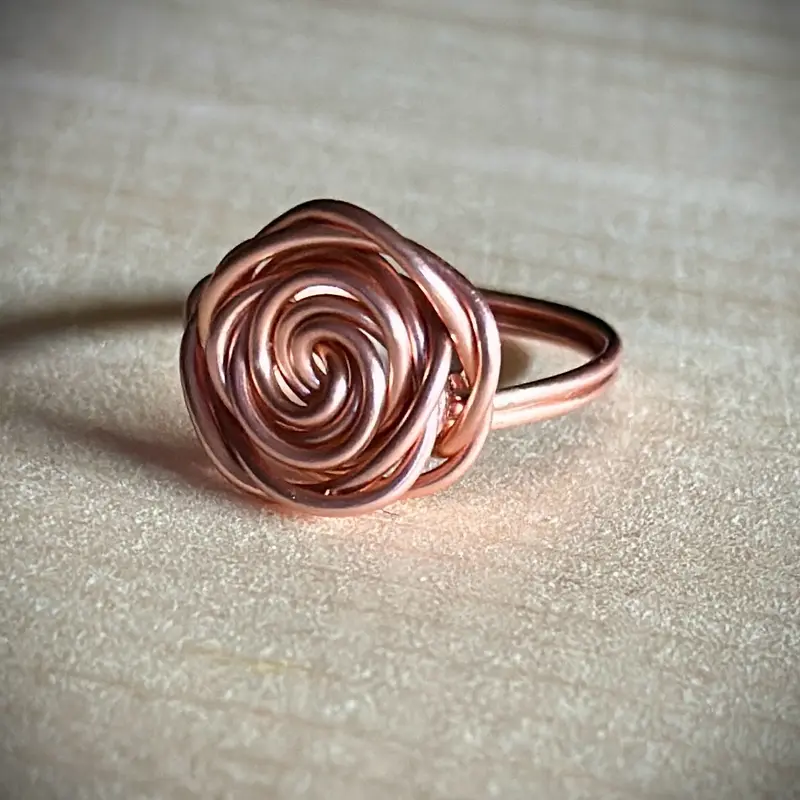 Rose Copper Wire Wrapped Ring for Women - Handmade Double Band Design with Healing Copper Material for Joint Pain Relief