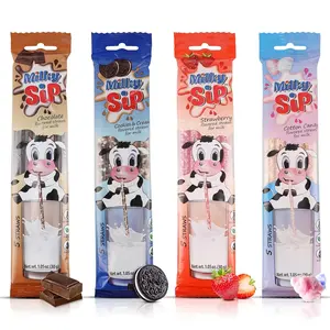 20 Milky Sip Flavored Straws for Milk - 4 Packs of Milk Flavoring Straws, 5 Each Chocolate, Strawberry, Cotton Candy, Cookies & Cream. Magical Flavor Makes Children Eager and Love to Drink Milk