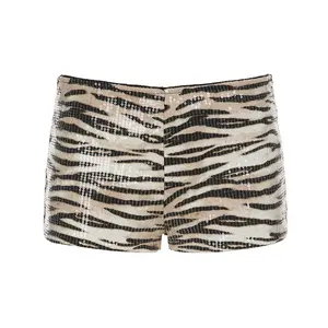 Women's Zebra Stripe Print Sequins Shorts, Casual Comfy Breathable Skinny Shorts for Daily Wear, Ladies Bottoms for Summer, Casual Fitted Shorts
