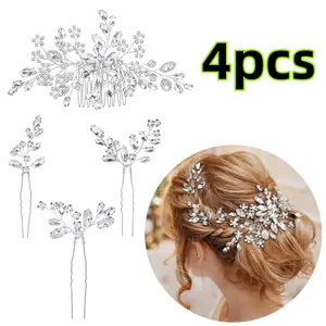 4 piece Women Crystal Wedding Hair Accessories Bride Rhinestone Hair Side Comb and Hair Pins for Women Girls Beauty & Personal Care