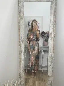 Clasi Paisley Print Batwing Sleeve Belted Satin Shirt Dress