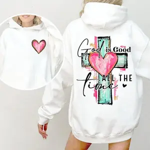 Brushstroke God Is Good All The Time Hoodie, Christian Sweatshirt, Religious Tee for Men and Women, Jesus Apparel with Hand Drawn Cross Design	