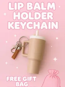 Warm Latte Cream Mini Tumbler Lip Balm Holder Keychain with Free Gift Bag Cozy Beige Neutral Design for Tote Bags Backpacks Keys Lightweight Durable Stylish Gift Choice