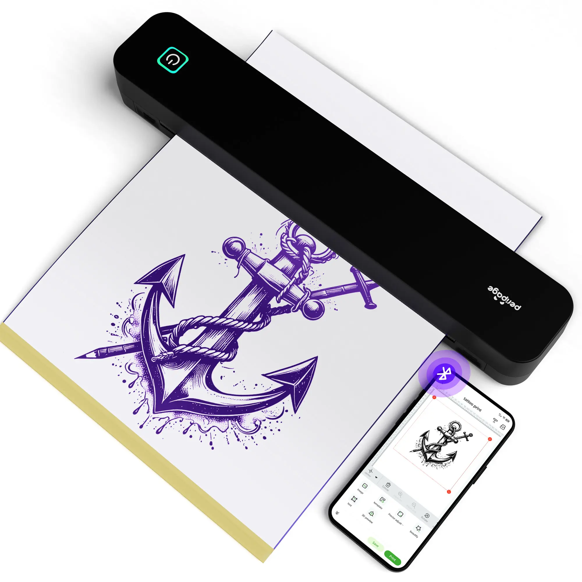 PeriPage P91s Compact Mobile/Tablet Printer for Home - Bluetooth/USB Connections, 203 DPI Sharp Output, Includes 5 Sheets of Transfer Paper
