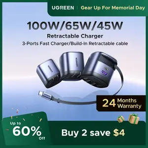 UGREEN 45W/65W/75W/100W 3 in 1 Compact GaN Charger, Retractable USB C Fast Wall Charger with Foldable Plug, Compatable for iPhone 17/16 Series, Galaxy, Pixel, iPad-Cellphone Electronic portable charger,tiktokshopmemorialday
