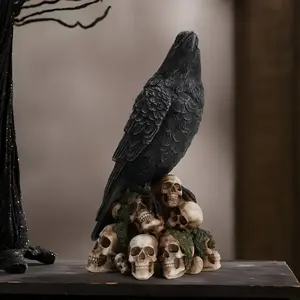 Resin Mysterious Skull Crow Statue, Figurine, Versatile Decor for Bookshelf, Living Room, Office Desk & Entryway, Perfect for Halloween & Christmas