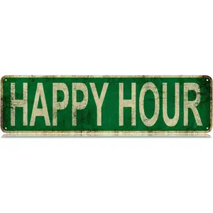 Metal Tin Sign Happy Hour sign Retro Aluminum Metal Sign for Street Home Office Garden Decor 4×16 Inches