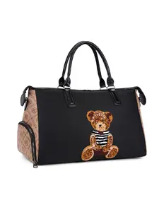 Cute Animal Embroidered Bear Handbag, Large Capacity Travel Bag for Women, Short Trip Business Backpack, Lightweight Multi-Functional