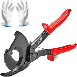 【DealsForYouDays】VEVOR Ratcheting Cable Cutter, 11 Inches Heavy Duty Hand Tool with Gloves, Advanced Heat Treatment Silicon-Manganese Spring Steel Blade, Compact Design for 400 mm²/780 MCM Electrical Wire Cutting, Longevity Focused