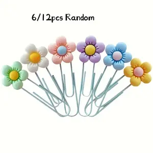 6/12pcs Flower Paper Clips Office Supplies, File Papers, Exam Sheets, Notebook Accessories, Bookmark Holder, Desktop Stationery