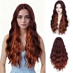 26-Inches Flame Orange Spot Dyed Long Curly Hair Synthetic Hair Curly Wigs Water Wave Wig Women Hair